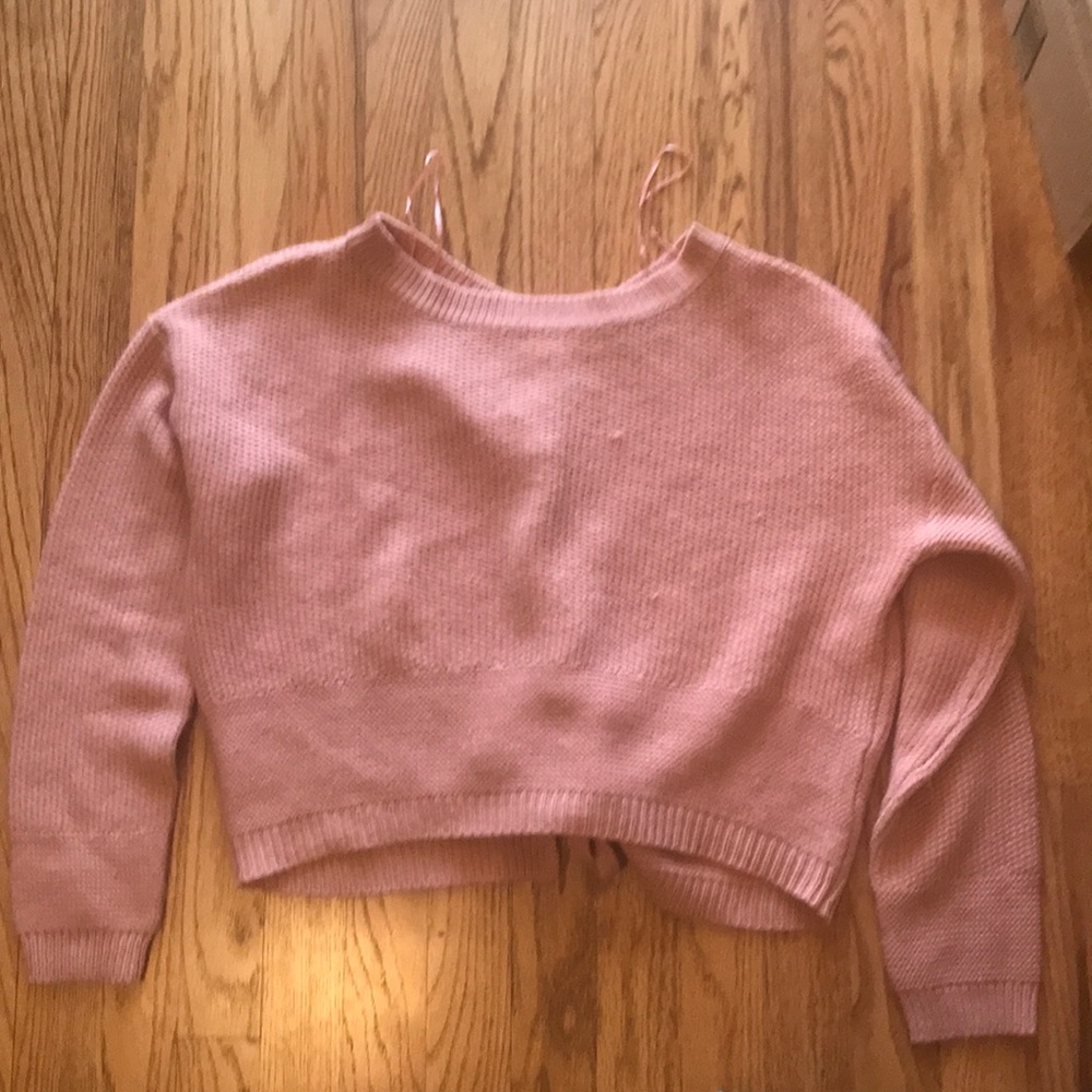 Crop Top Dolman Sweater Lace Up Back- Ambiance - S